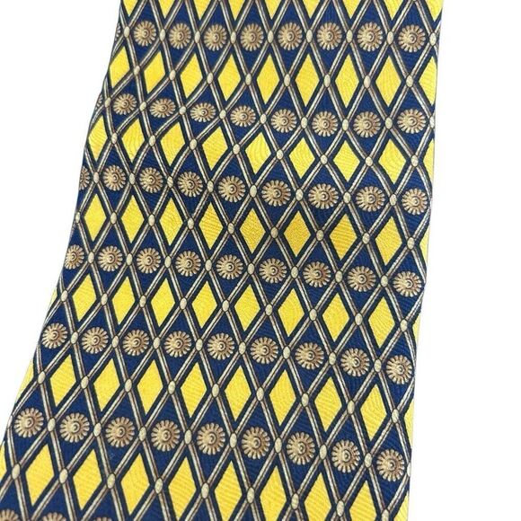 Tom James All Silk Green Label Yellow and Blue Tie - Picture 4 of 4
